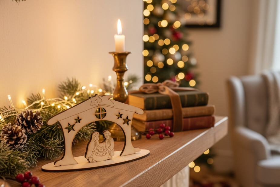 Presépio em madeira — decoração de Natal em casa